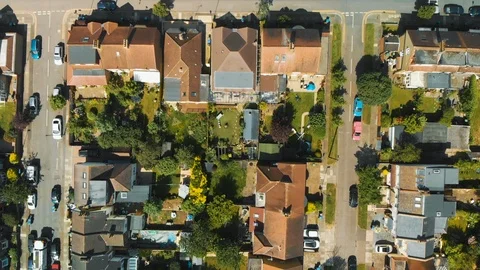 AERIAL TOP DOWN LOOKING DOWN OF UK SUBURB PROPERTY Stock Footage 90753656