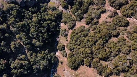 Aerial top down of Meteora cliff mountains rock formations winter day in Ka.. Stock Footage 314618113