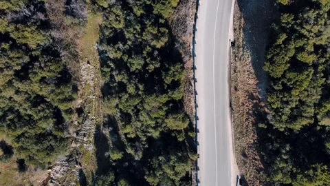 Aerial top down of Meteora cliff mountains rock formations winter day in Ka.. Stock-Footage 314618123