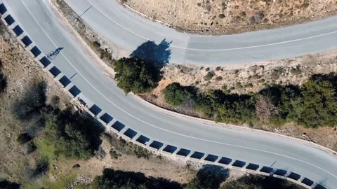Aerial top down of Meteora cliff road rock formations winter day in Kalamba.. Stock Footage 314618388