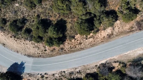 Aerial top down of Meteora cliff road rock formations winter day in Kalamba.. Stock Footage 314618396