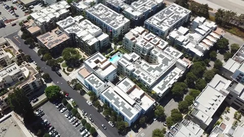 Aerial top down of modern luxury residential condominiums in Pasadena Stock Footage 328622911