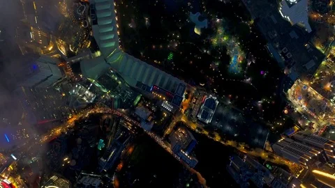Aerial top down night view with low clouds at Petronas Twin Tower, Malaysia 스톡 동영상 101580285