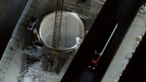 Aerial Top Down Night View of a Construction Site Excavation in Austin Texas Stock Footage 333184487