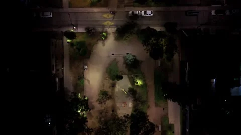 Aerial top-down night view of a public square from 75 meters height, street.. Stock Footage 339210242