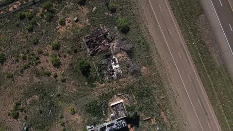 Aerial top down of old abandoned car graveyard off of historic route 66 Tuc.. Stock Footage 321013609