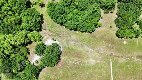 Aerial top down of old bridge and plains sunny summer day old Route 66 El R.. Stock-Footage 320170347