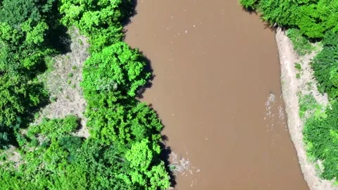Aerial top down of old bridge and plains sunny summer day old Route 66 El R.. Stock Footage 320170385