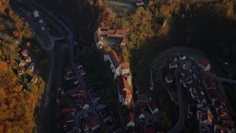 Aerial Top-Down Orbit of Castle Haigerloch and Town Buildings, Germany Stock Footage 320535963