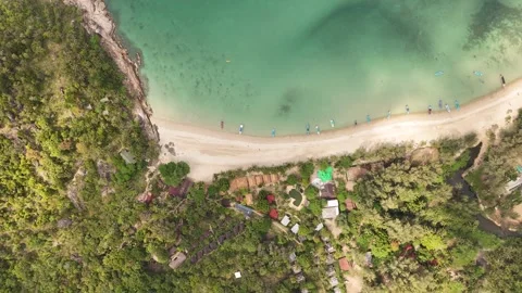 Aerial Top Down Over Remote Bottle Beach and Rainforest Hills, Koh Phangan Stock Footage 347976768