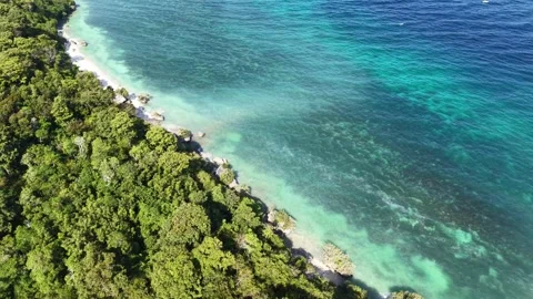 Aerial Top Down Over Turquoise Water, White Beach and Reef, Siquijor, 4K Stock Footage 337818673