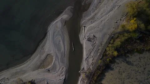 Aerial top down overhead view of a beach inlet off Lake Ontario Stock Photos
