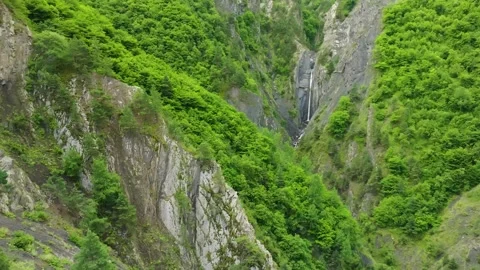 Aerial top-down perspective of forested mountain ridges in Eastern Caucasus, Rus Stock Footage 303398616