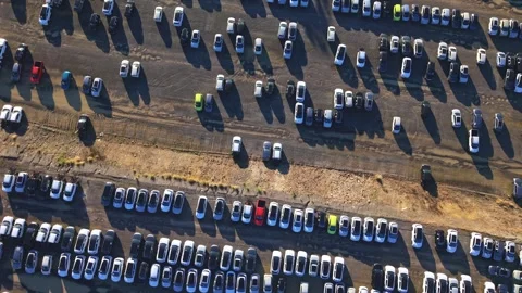 Aerial top down perspective of large car parking lot Stock Footage 340127326