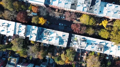 Aerial top down of Prospect Heights Brooklyn city skyline during fall in Ne.. Stock Footage 284754323