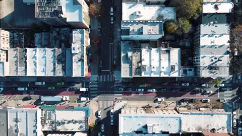 Aerial top down Prospect Heights Brooklyn roofs and roads city during fall .. Stockbeeldmateriaal 284757849