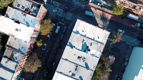 Aerial top down Prospect Heights Brooklyn roofs and roads city during fall .. Stock Footage 284758025