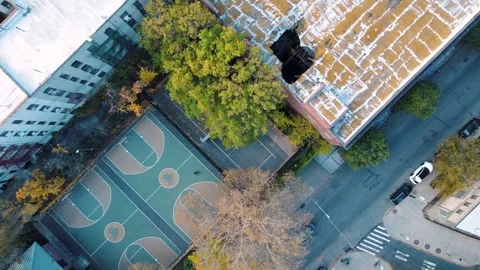 Aerial top down Prospect Heights Brooklyn city empty tennis court during fa.. Video stock 284759624