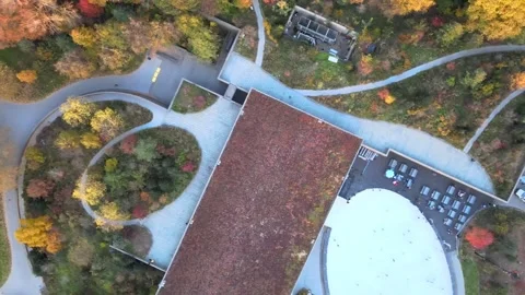 Aerial top down of Prospect Park ice skating rink Brooklyn during fall in N.. Stock Footage 284480993