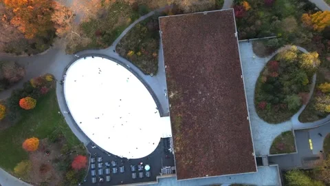 Aerial top down of Prospect Park ice skating rink Brooklyn during fall in N.. Stock Footage 284481001