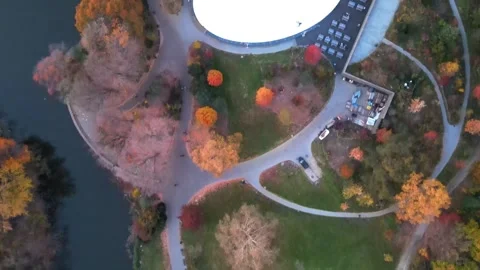 Aerial top down of Prospect Park ice skating rink Brooklyn during fall in N.. Stock Footage 284482242