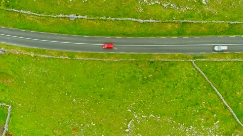 Aerial top-down road view, the Burren region of County Clare, Ireland Stockbeeldmateriaal 245461337