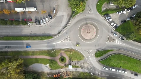 Aerial top down of roundabout Lecco Maggianico Lago di Garlate Lake fall It.. Vidéo 311892949