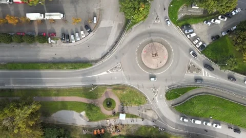 Aerial top down of roundabout Lecco Maggianico Lago di Garlate Lake fall It.. Video stock 311892967