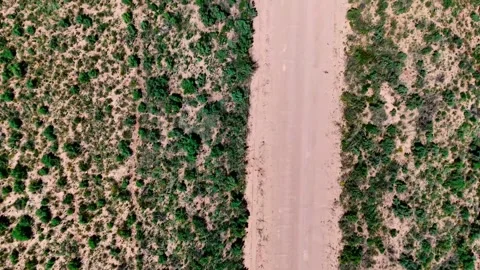 Aerial top down of rural desert road in summer historic US route 66 San Jon.. Stock Footage 321030751
