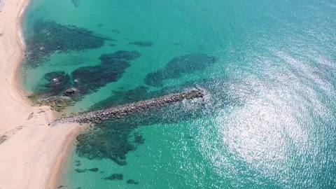 Aerial top down sea scape natural view of Mediterranean Sea near Palamos in.. 스톡 동영상 246293825
