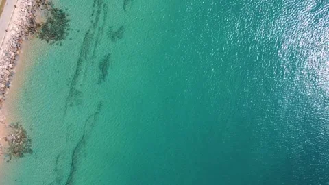 Aerial top down sea scape natural view of Mediterranean Sea near Palamos in.. 스톡 동영상 246293836