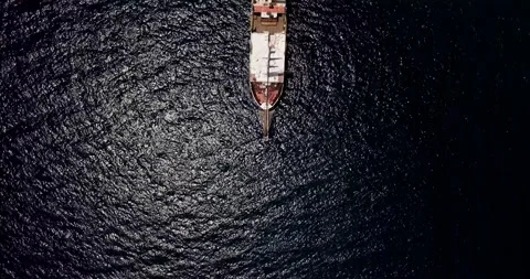 Aerial Top Down shot on attraction boat for sport activity in the dark blue Stock Footage 145534870