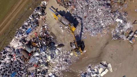 Aerial top-down shot of claw loader Stock Footage 143224175