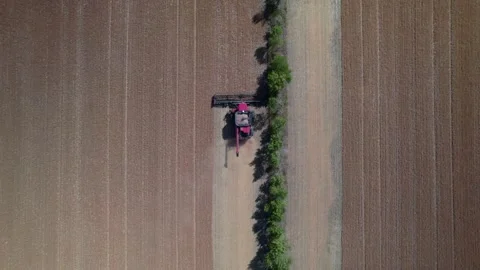 Aerial top down shot of Combine Harvester Stock Footage 263035962