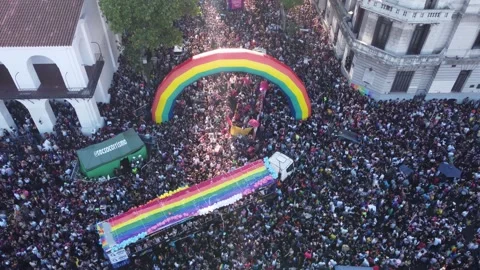 Aerial top down shot: Crowd of People ce... | Stock Video | Pond5