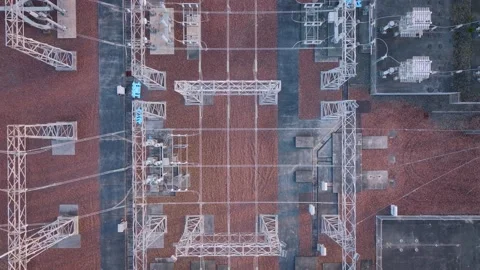 Aerial: Top down shot of electrical substation Stock Footage 208814071