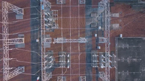 Aerial: Top down shot of electrical substation Stock Footage 208814192