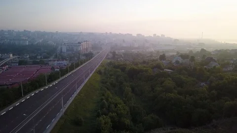 Aerial top down shot of  empty city road  . Cars transportation morning Stock-Footage 108075521