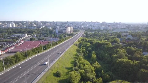 Aerial top down shot of  empty city road. Cars transportation morning Video stock 109616795