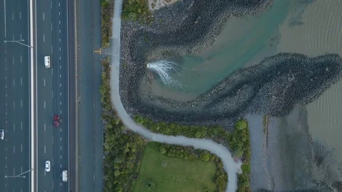 Aerial: Top down shot of Onehunga foreshore, Auckland, New Zealand Stock Footage 228854192