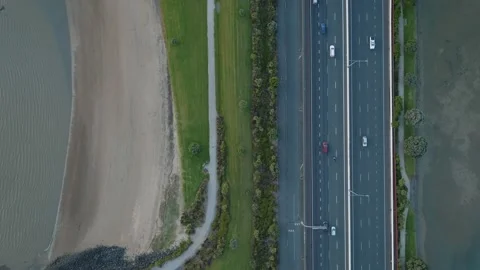 Aerial: Top down shot of Onehunga foreshore, Auckland, New Zealand Stock-Footage 228854480