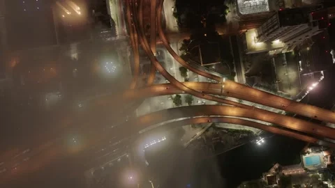 Aerial top-down shot over I-95 highway Miami with clouds and traffic at night Stock Footage 313804534
