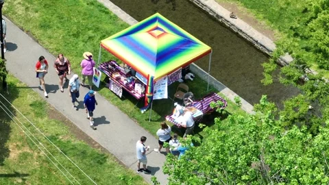 Aerial top down shot of people walking o... | Stock Video | Pond5