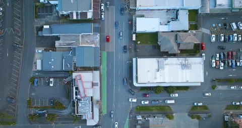 Aerial: Top down shot of Point Chevalier shops, Auckland, New Zealand Stock Footage 286923393