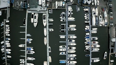 Aerial Top-Down Shot of a Quiet, Empty Marina Stock Footage 111291904