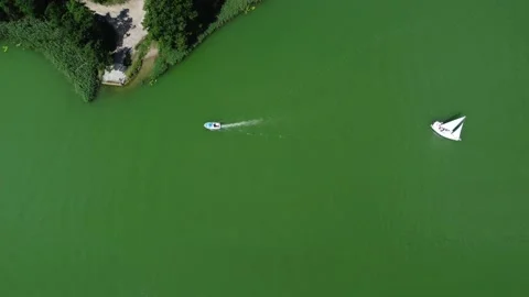 Aerial Top Down Shot Of Sailing Boat Video stock 172218909