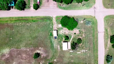 Aerial top down of small rural desert town in summer historic US route 66 S.. Stock Footage 321030425