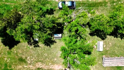 Aerial top down of small rural desert town in summer historic US route 66 S.. Stock Footage 321030439