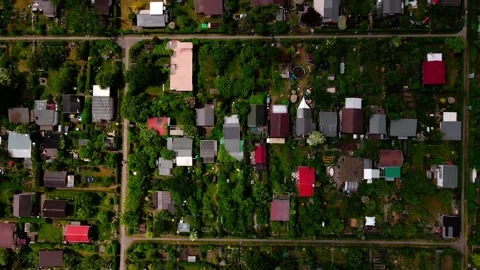 Aerial top down of small urban gardens Kleingarten plots in Schoneberg Berl.. 스톡 동영상 243817367