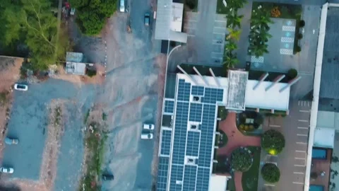 Aerial top down of solar panel roof in park in summer in Cuiaba Mato Grosso 動画素材 268580692